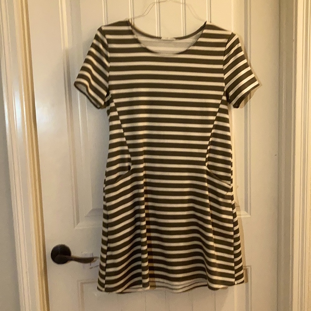 Olive Green Striped Dress